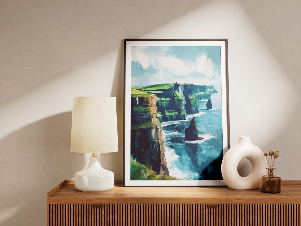 Cliffs Of Moher Ireland Turquoise Sea Stacks Coastal Travel Poster - Image 4