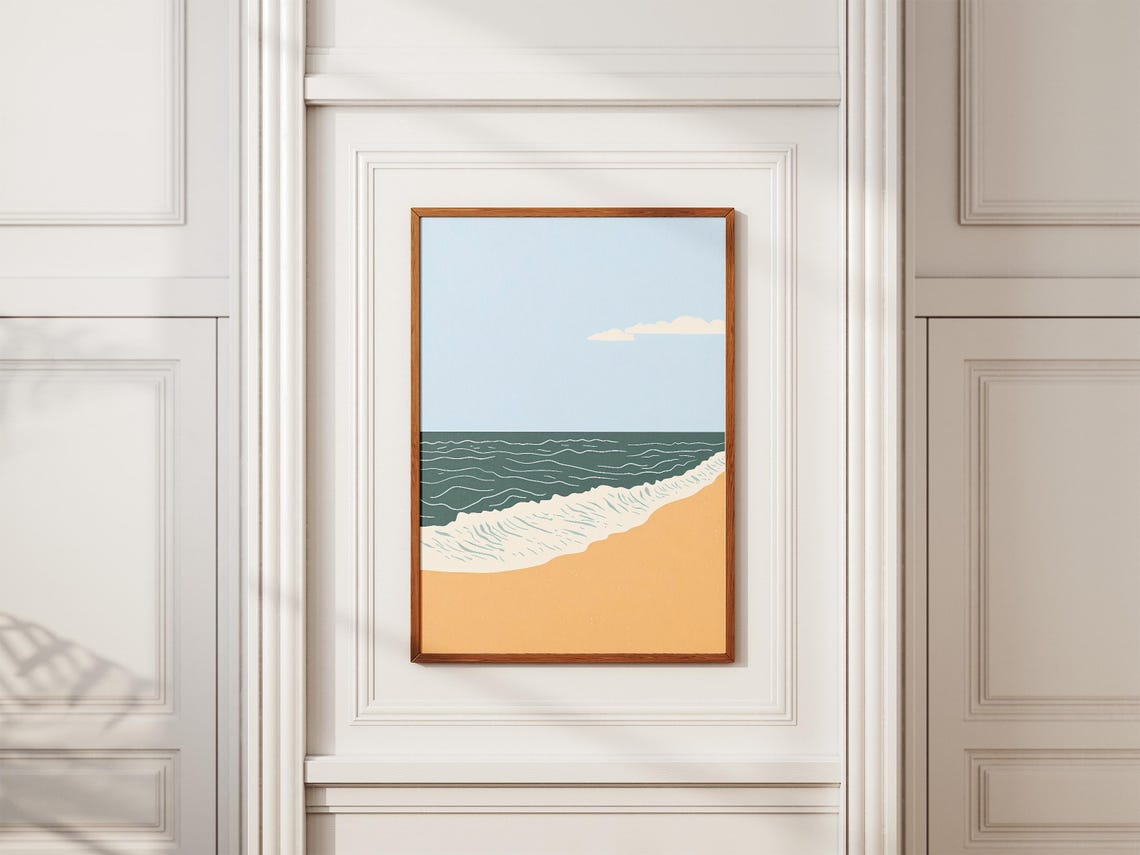 Ocean Wave Rolling onto Beach Minimalist Summer Coastal Poster - Image 2