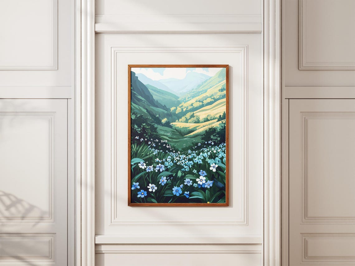 Blue Forget Me Nots Green Mountain Valley Spring Flower Poster - Image 2