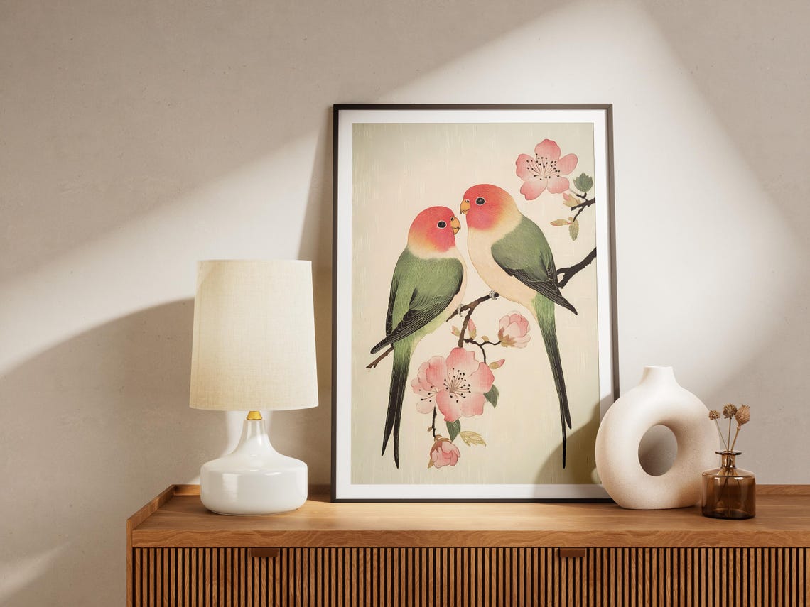 Lovebirds Cherry Blossom Poster Romantic Bird Wall Decor Gift Decor - Image 4