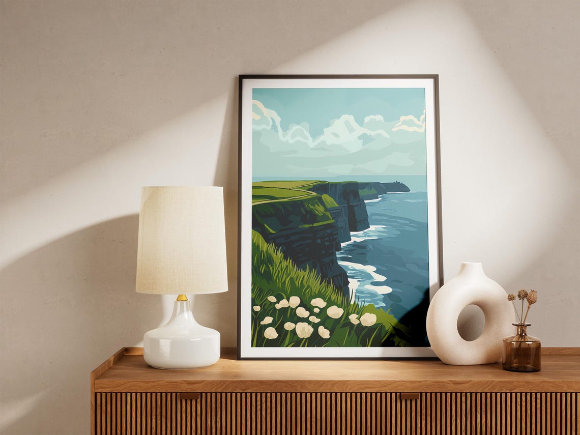 Cliffs of Moher Ireland Green Sea Cliffs Wildflowers View Poster - Image 5