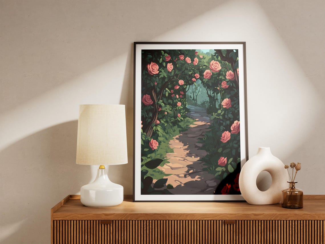 Rose Archway Garden Path Pink Blooms Lush Tunnel Dream Poster - Image 5