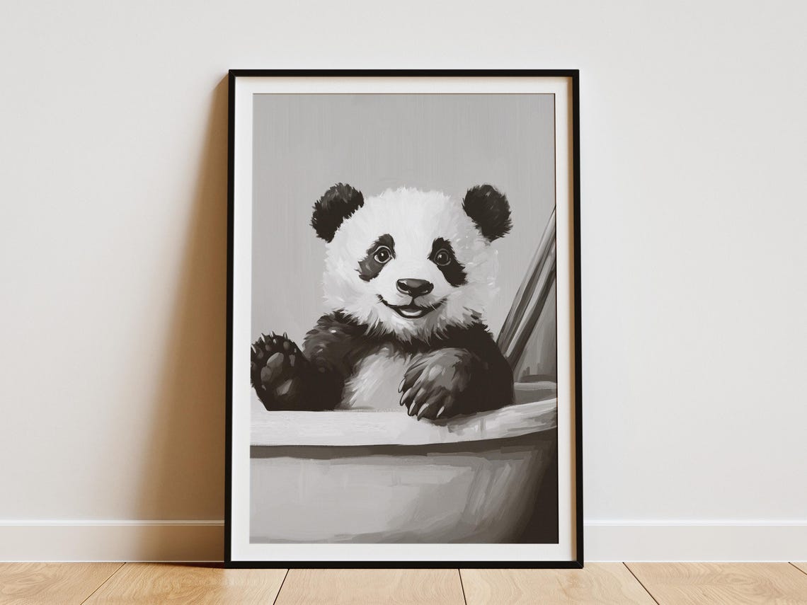 Baby Panda In Bathtub Poster Smiling Panda Bathroom Wall Decor