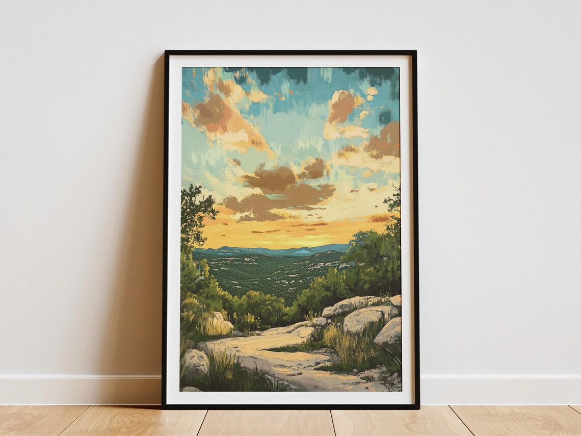Texas Hill Country Sunset Rocky Trail Golden Hour Scenic Poster