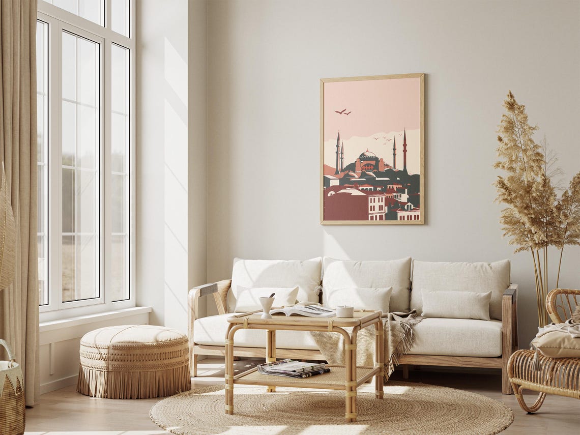 Hagia Sophia Mosque with Four Minarets in Terracotta Tones Poster - Image 4