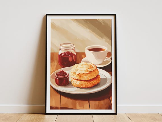Cream Tea Posterafternoon Tea Party Printscone And Jamtea Time Decorcozy Kitchen Artbreakfast Food Illustrationvintage Style Bakery