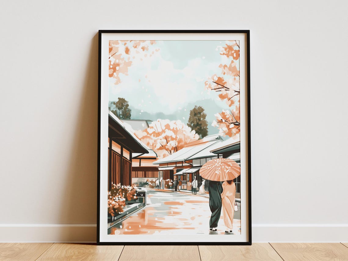 Japanese Street Cherry Blossom Watercolor Style Travel Poster