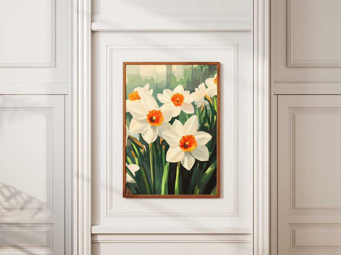 Delicate White Daffodils Close Up Botanical Spring Flower Art Poster - Image 2