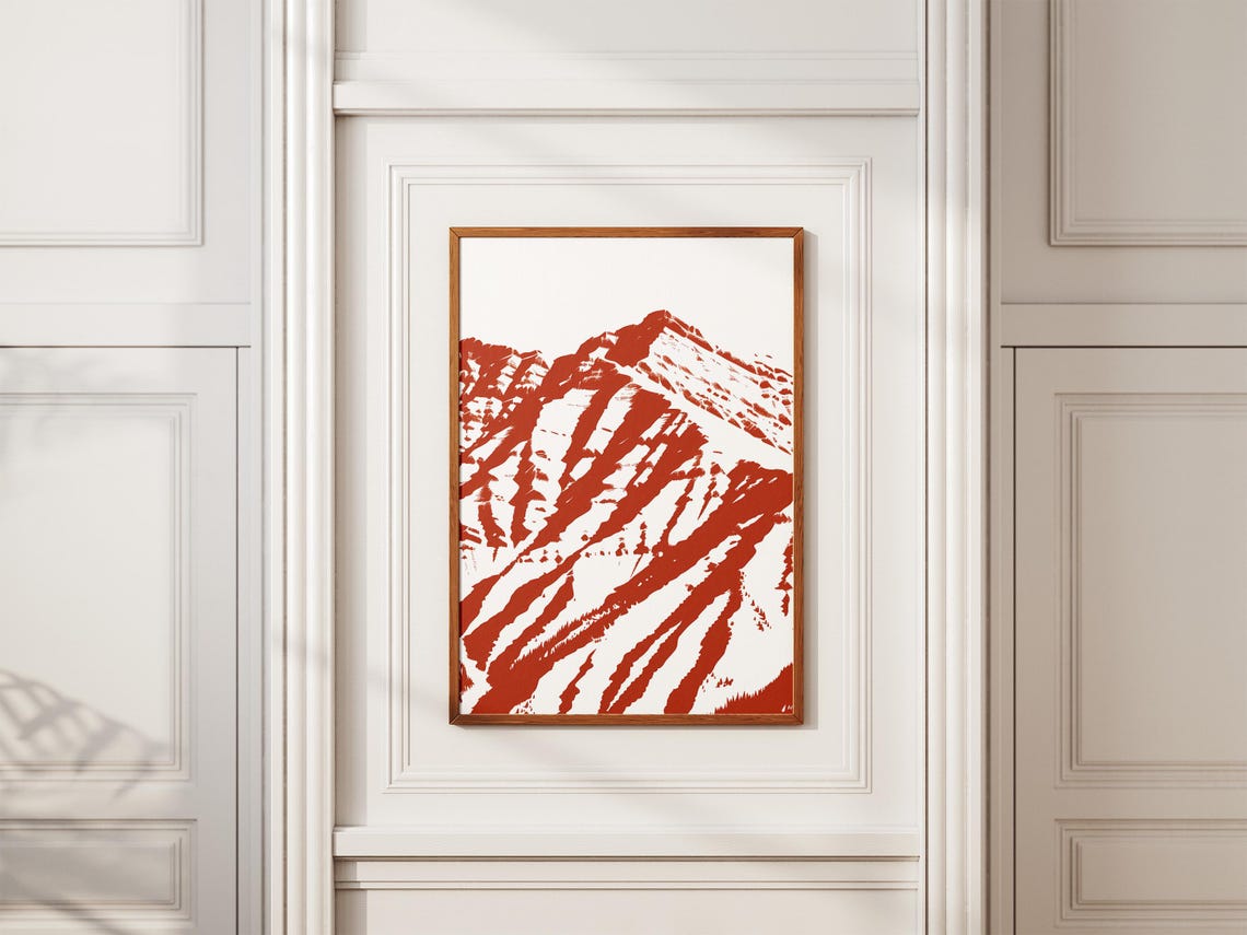 Abstract Mountain Range Wall Art Print Modern Home Decor Red And White Landscape Poster Artistic Mountain Illustration Geometric - Image 2