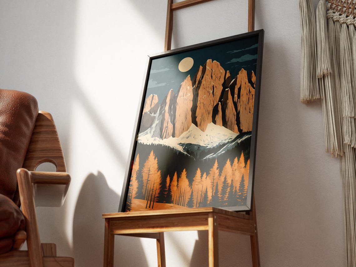 Dolomites Italy Moonrise Over Jagged Peaks and Orange Pines Poster - Image 3