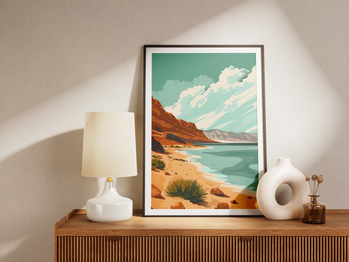 Dead Sea Red Cliff Beach Turquoise Water Minimalist Travel Poster - Image 2