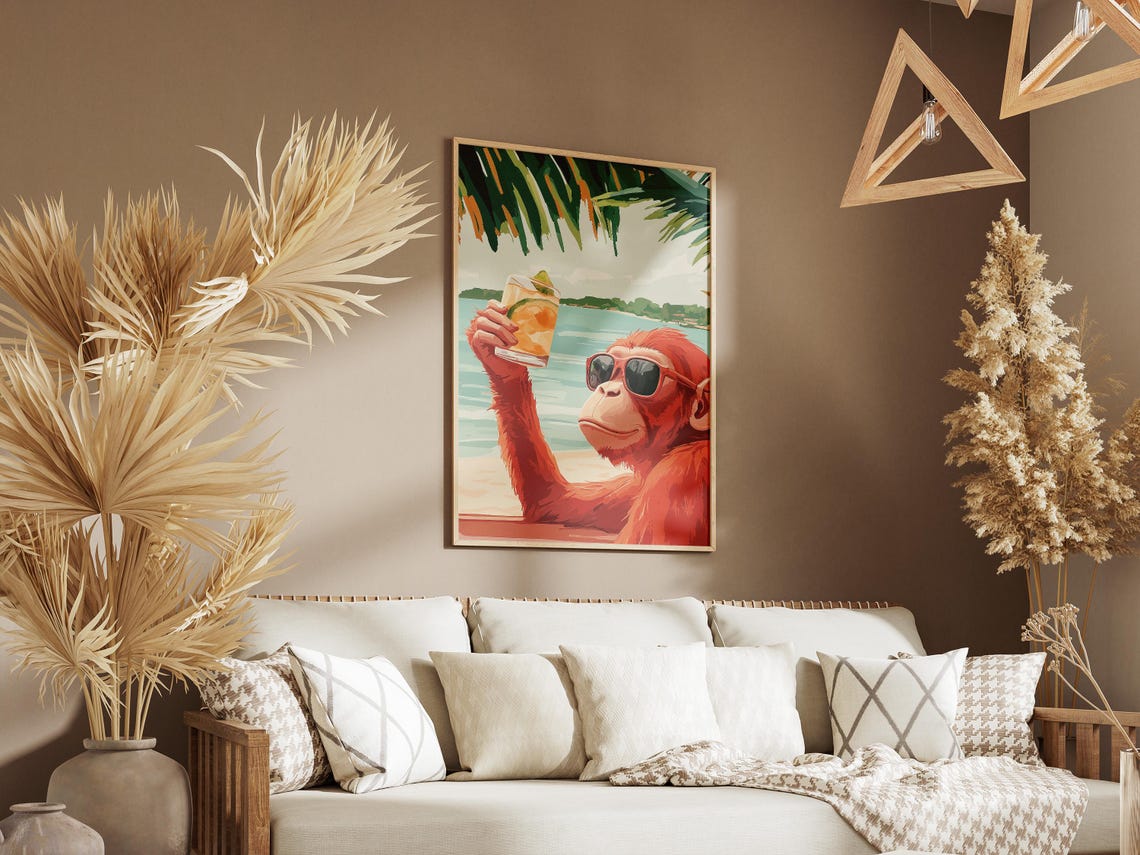 Cool Monkey in Sunglasses Raising a Cocktail at the Beach Poster - Image 3