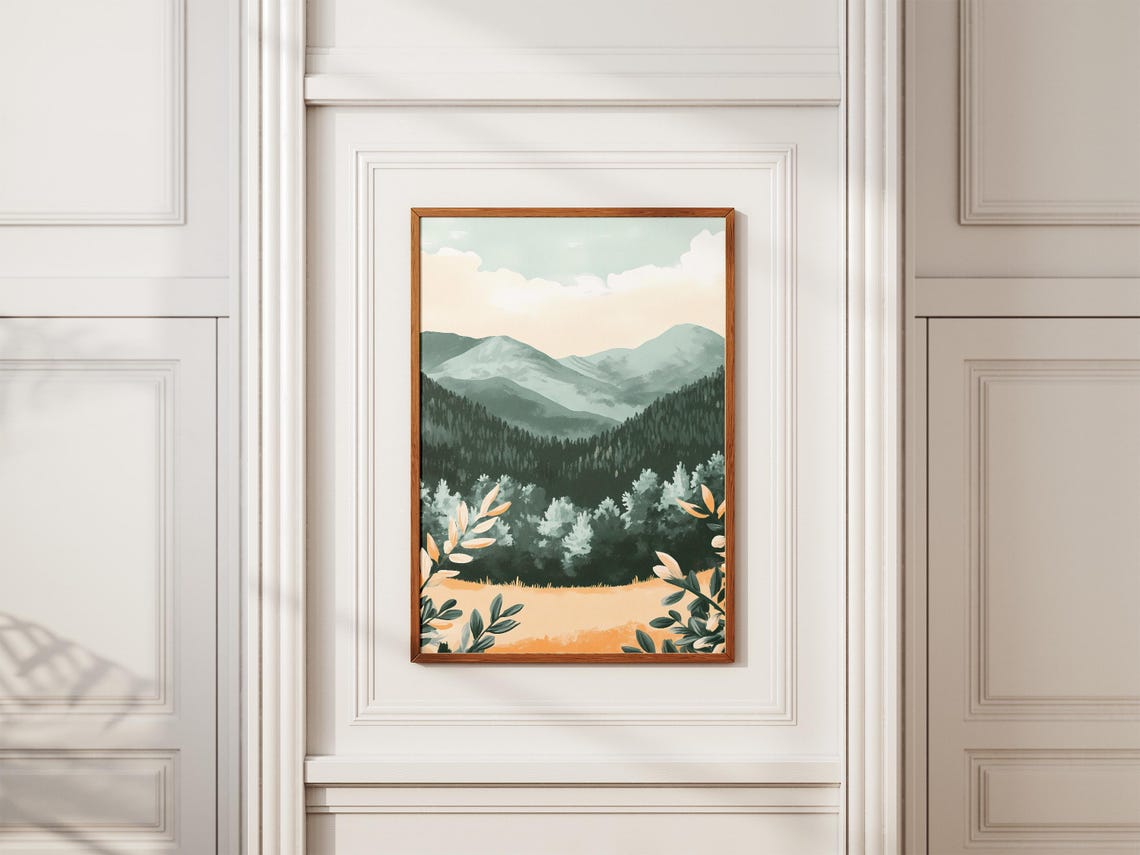 Misty Pine Forest Mountains Rising Above a Golden Meadow Poster - Image 2