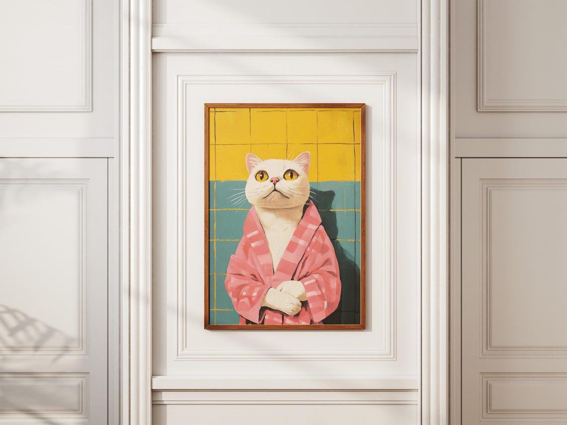 Scottish Fold Cat Bathrobe Poster Bathroom Wall Art Funny Print Cute Animal Lover Gift Home Decor - Image 2