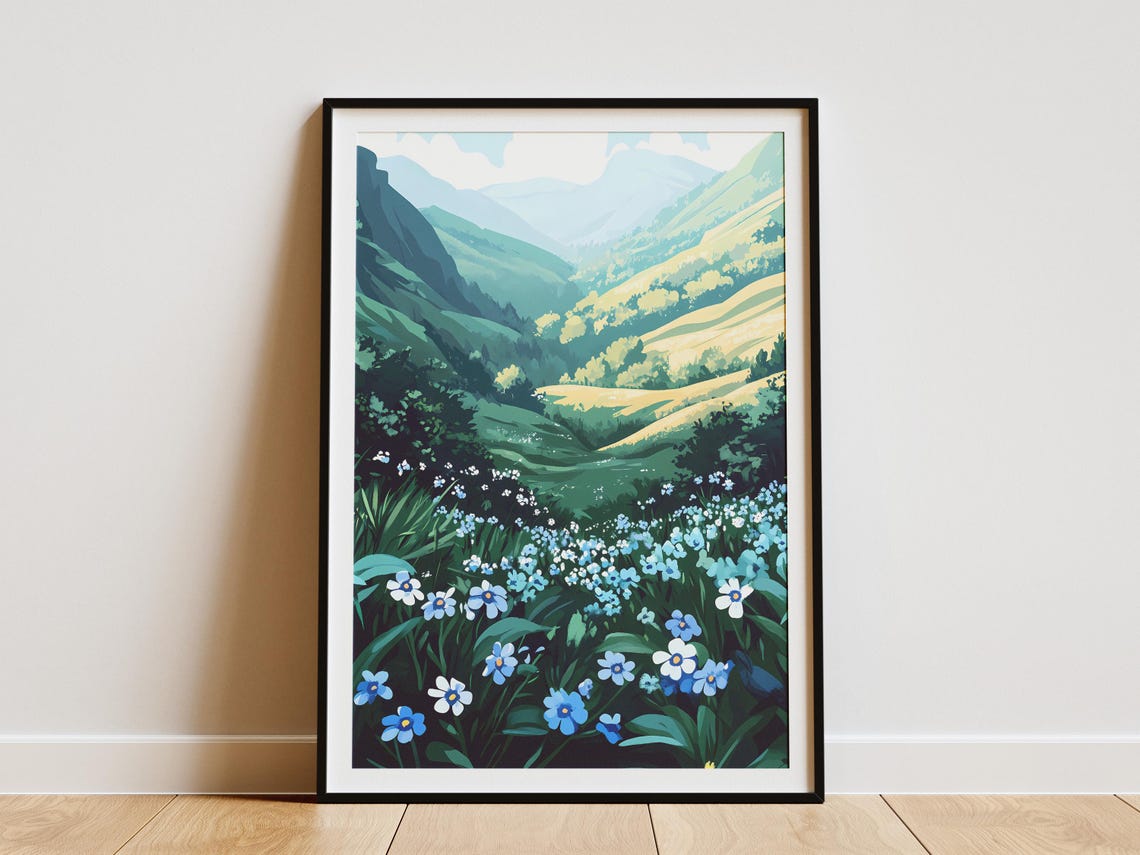 Blue Forget Me Nots Green Mountain Valley Spring Flower Poster