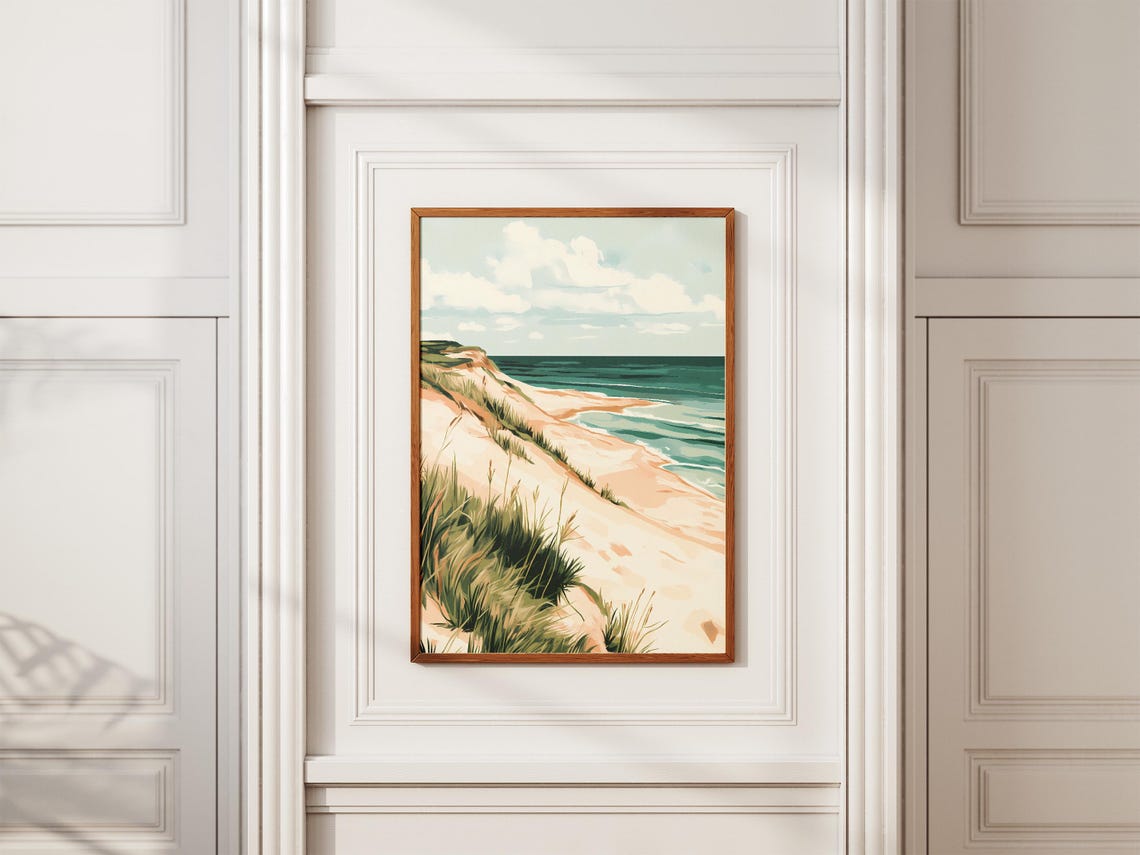 Sandy Dune Beach Grass Ocean Shore Painterly Illustration Poster - Image 2
