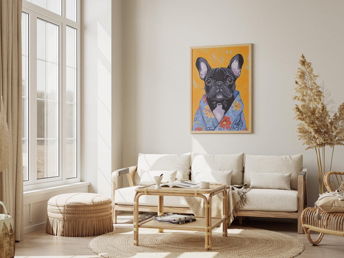 Baby French Bulldog Puppy Dog In Bathrobe Poster Print Cute Animal Wall Art Funny Home Decor Nursery Lover Gift Pet Portrait - Image 3