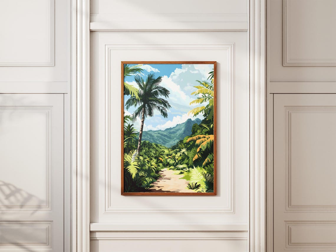Seychelles Tropical Jungle Palm Trees Lagoon Island Travel Poster - Image 2