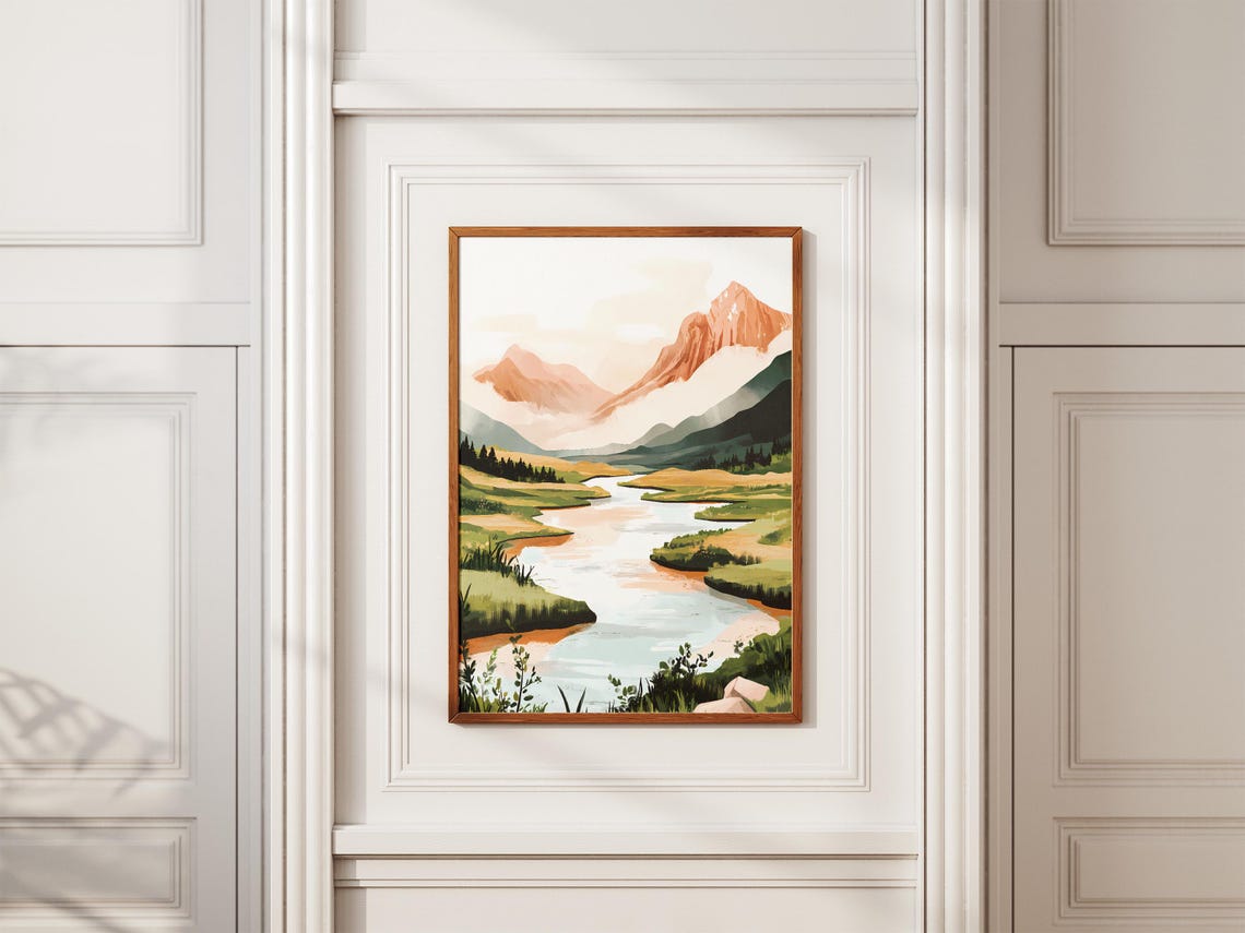 Mist Covered River Valley Landscape Poster Modern Nature Art Print Abstract Mountain Print Home Decor Wall Art Peaceful River Scene Nature - Image 2