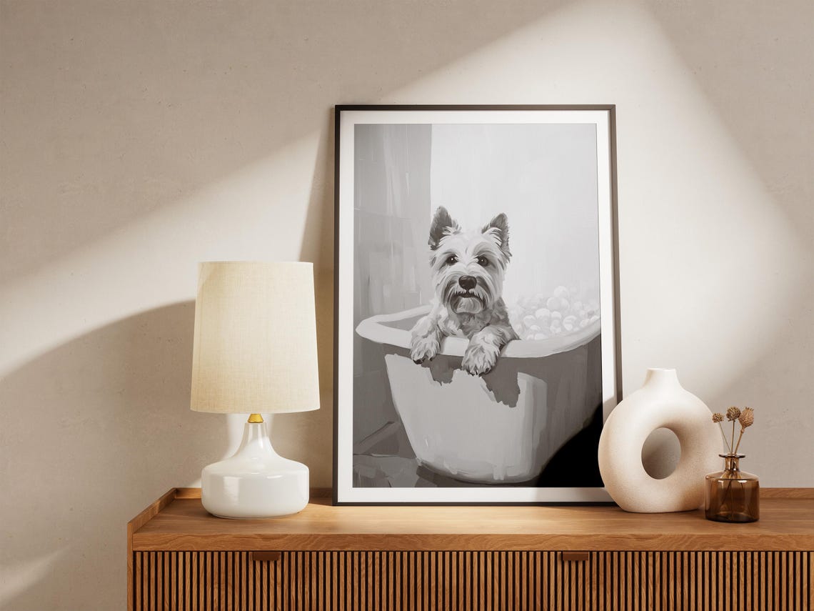 West Highland Terrier In Bubble Bath Poster Cute Dog Wall Decor - Image 4