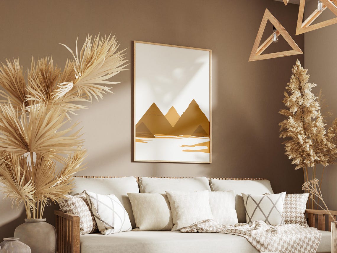 Minimalist Giza Pyramids Egypt Desert Ochre Landmark Art Poster - Image 3