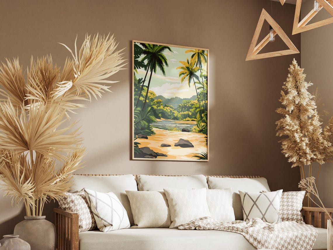 Ujung Kulon Jungle River Palm Trees Sandy Bank Indonesia Poster - Image 3