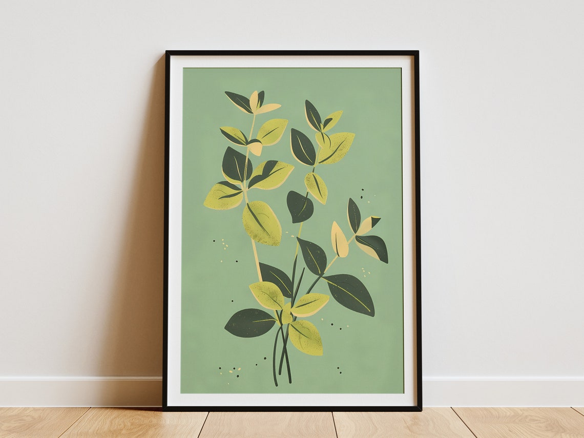 Minimalist Eucalyptus Leaves Sage Green Botanical Illustration Print