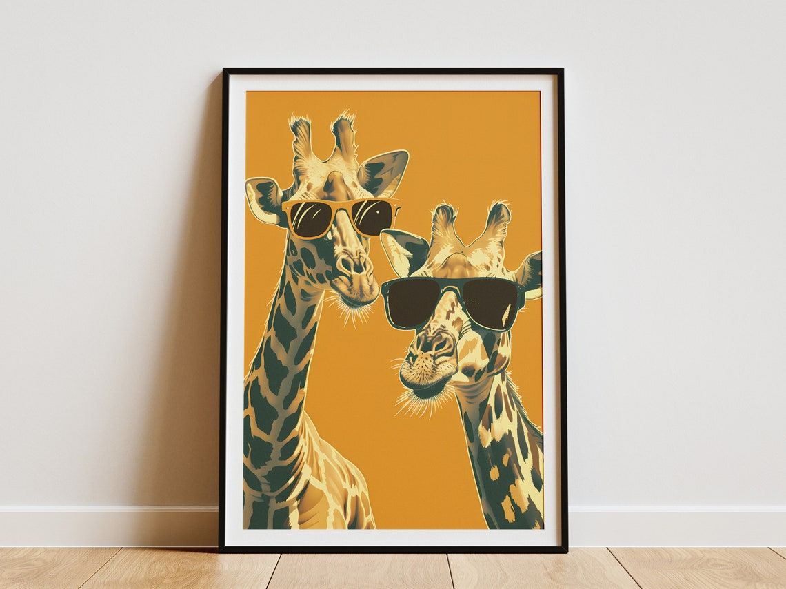 Two Cool Giraffes Wearing Sunglasses Quirky Safari Art Print