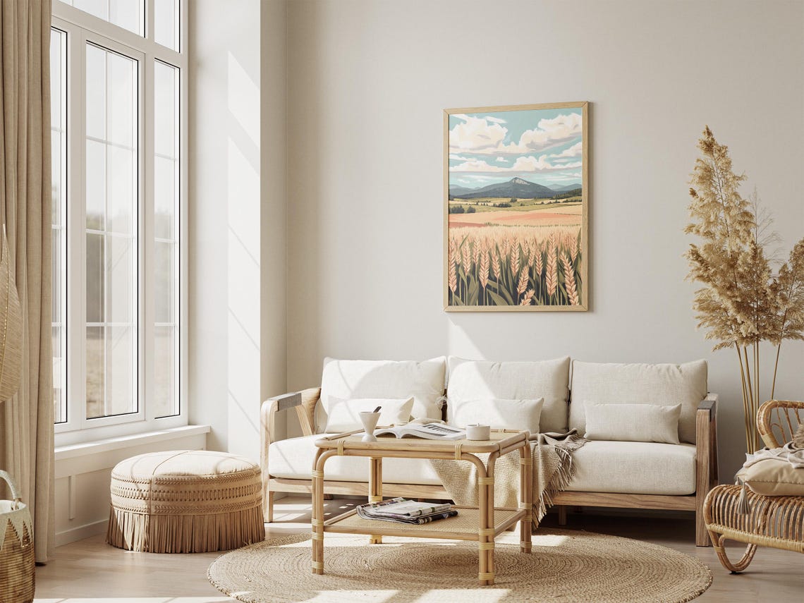 Golden Wheat Field with Distant Mountain Backdrop Summer Poster - Image 4