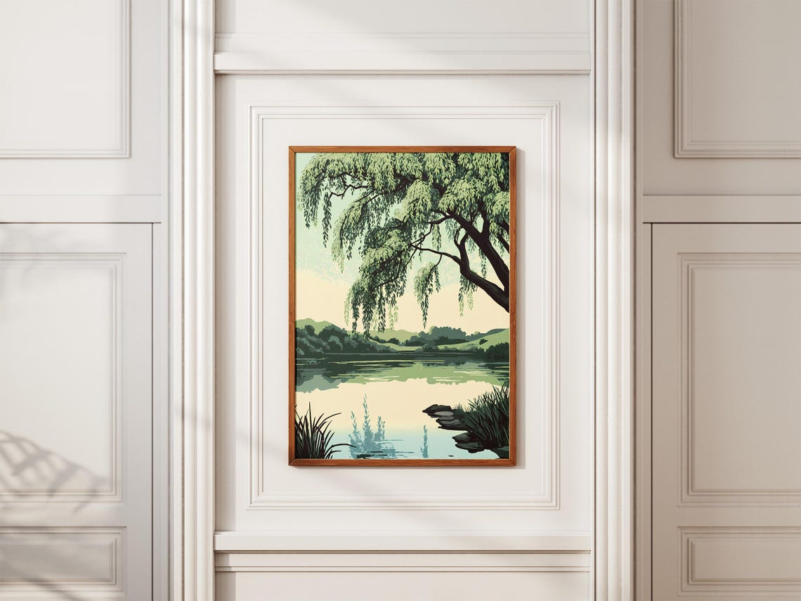Weeping Willow Tree Pond Serene Lake Reflection Nature Poster - Image 2