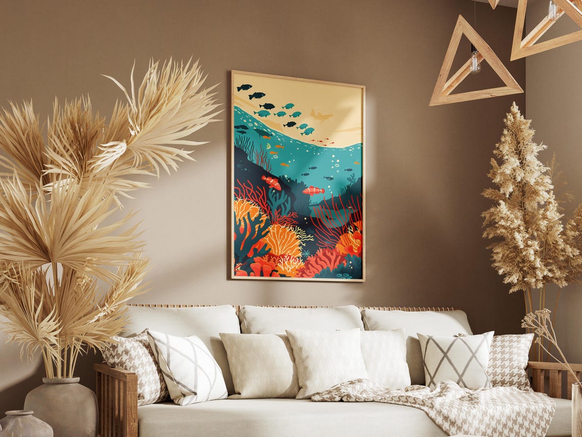Retro Coral Reef Underwater Ocean Life Tropical Fish Art Poster - Image 3