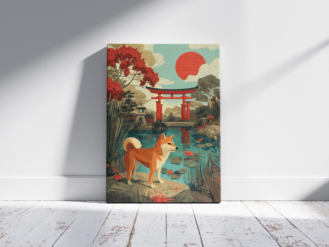 Shiba Inu In Japanese Zen Garden Travel Poster Print Serene Japan Art Asian Landscape Wall Decor Red Torii Gate Dog Lover Gift Minimalist - Image 2