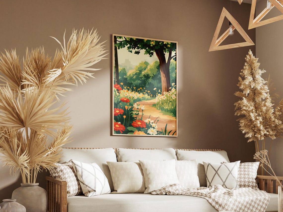 Sunny Summer Wildflower Garden Path Cheerful Landscape Poster - Image 3