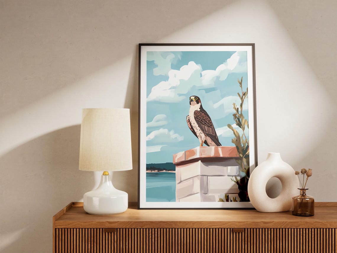 Peregrine Falcon Perched on a Coastal Chimney Bird Art Poster - Image 5