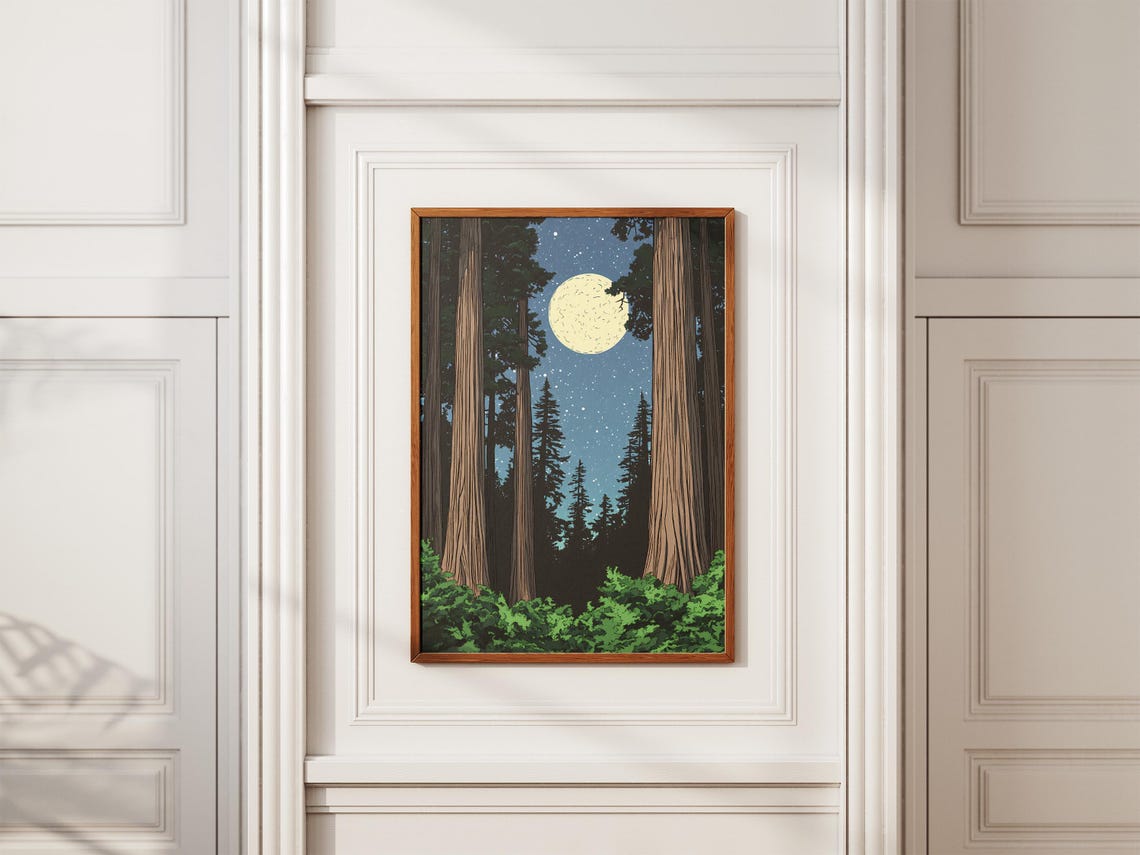 Redwood National Park Moonlit Forest Under Full Moon Night Poster - Image 2