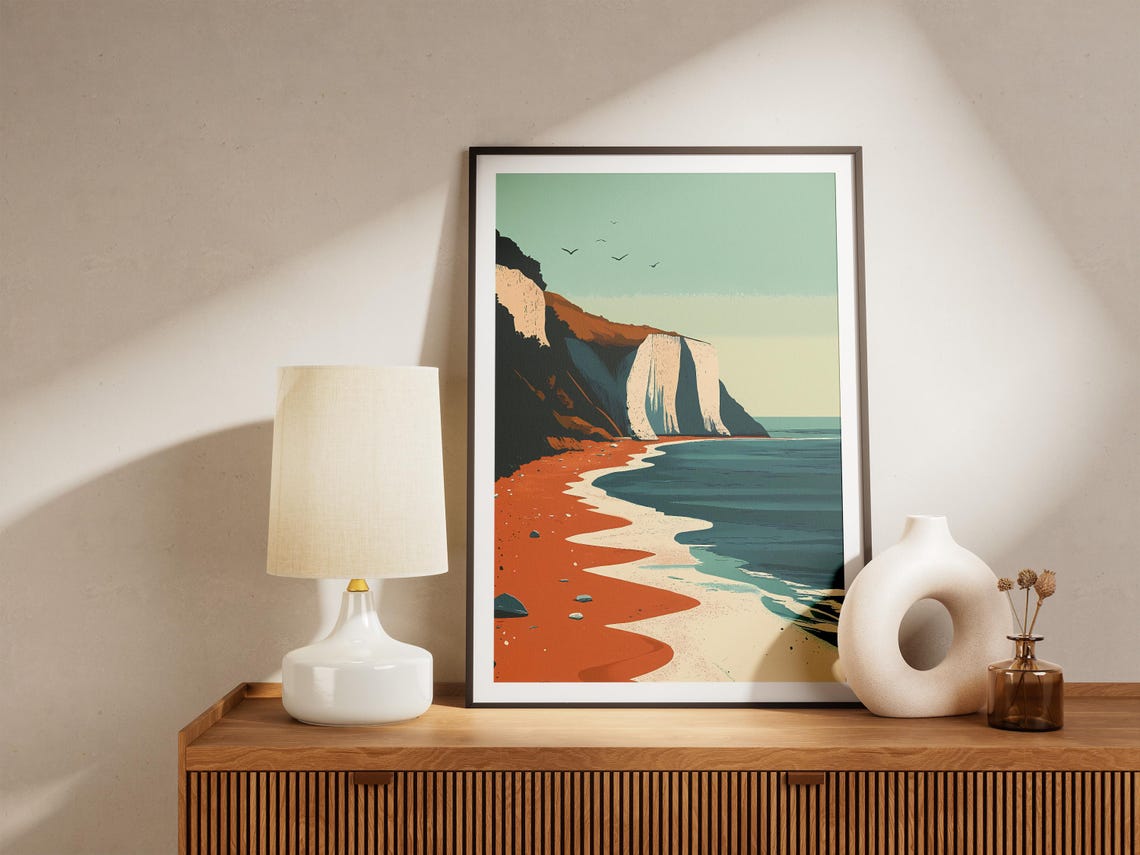 Stevns Klint Denmark White Chalk Cliffs Orange Beach Coast Poster - Image 5
