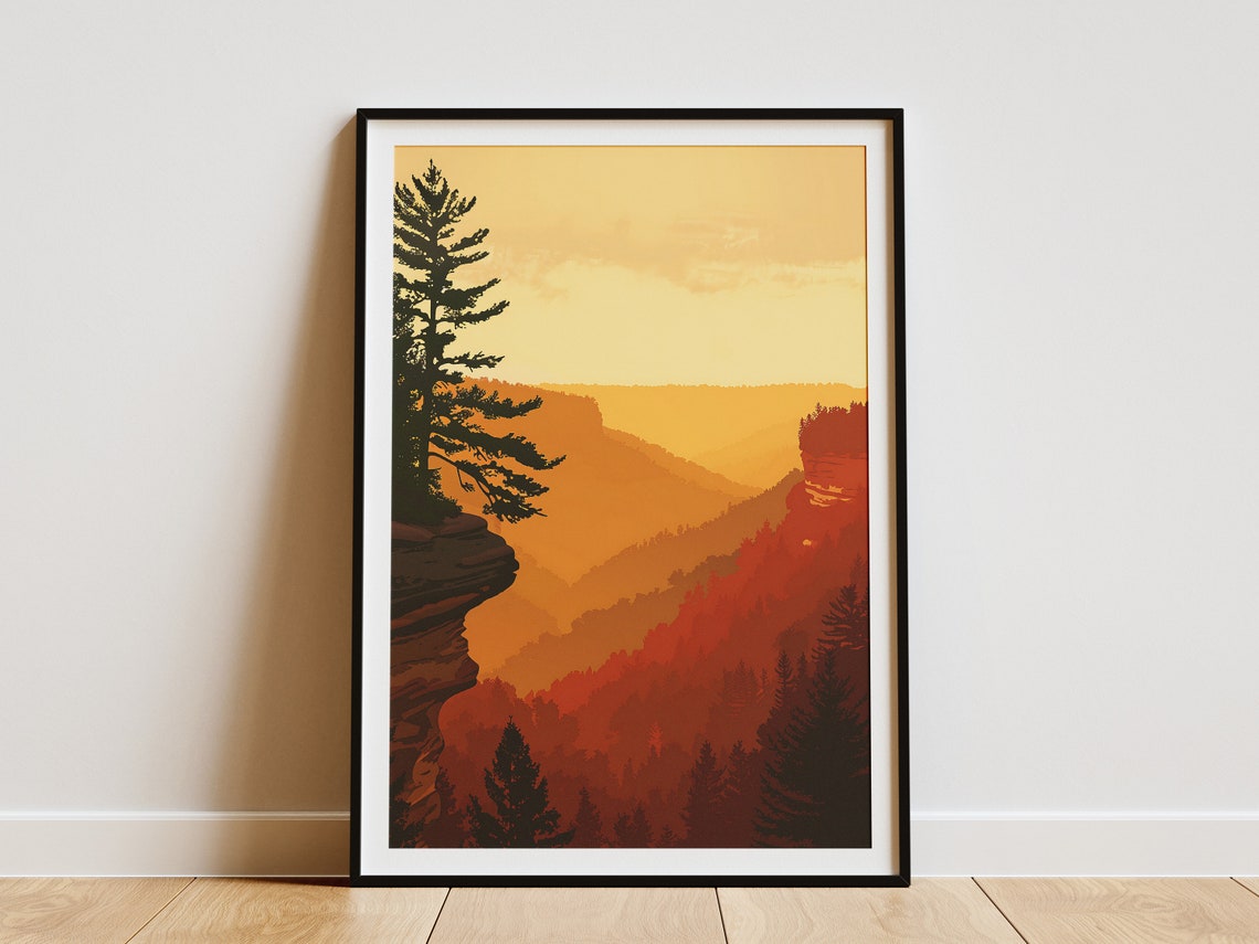 Ohio Hocking Hills Golden Sunset Cliff Pine Overlook Nature Poster