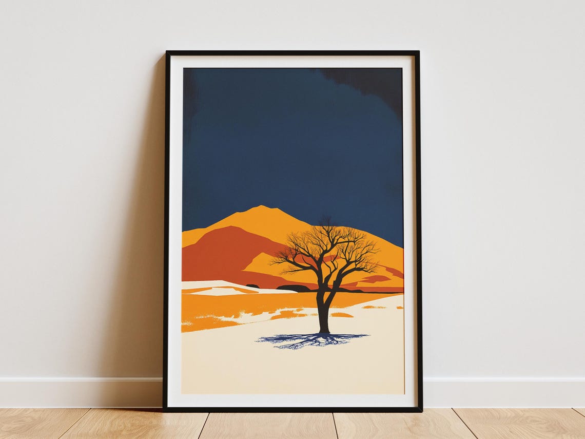 Namibian Desert Lone Tree with Orange Dunes and Blue Sky Poster