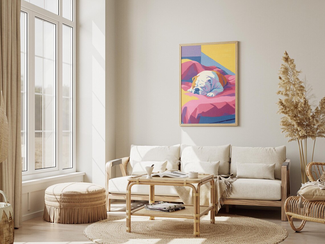 Sleeping Bulldog Puppy Matisse Inspired Gouache Colorful Dog Poster - Image 3
