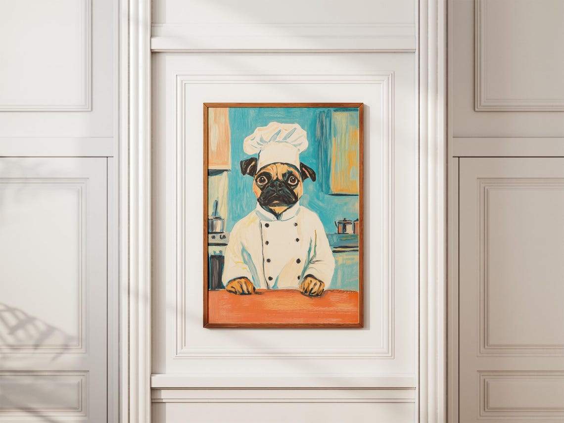 Dog Chef Art Print Kitchen Pug Funny Animal Decor Poster In Uniform Quirky - Image 2