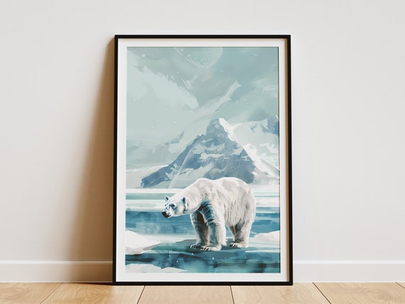 Arctic Polar Bear Poster Minimalist Art Print Wildlife Animal Poster Nature Art Print Wall Decor