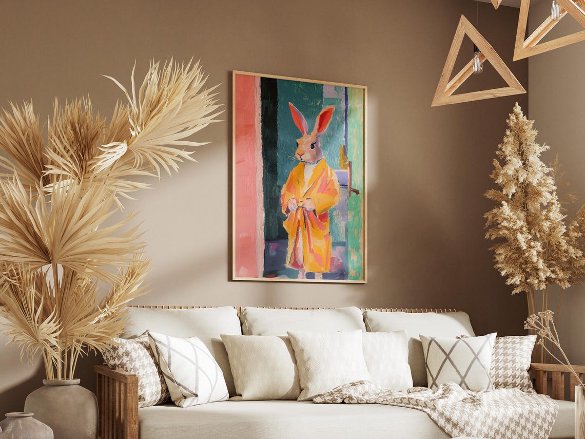 Funny Rabbit In Orange Bathrobe Quirky Animal Illustration Poster - Image 3