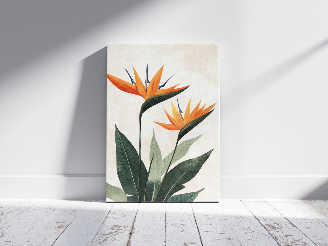 Bird Of Paradise Flower Tropical Orange Floral Botanical Art Poster - Image 2