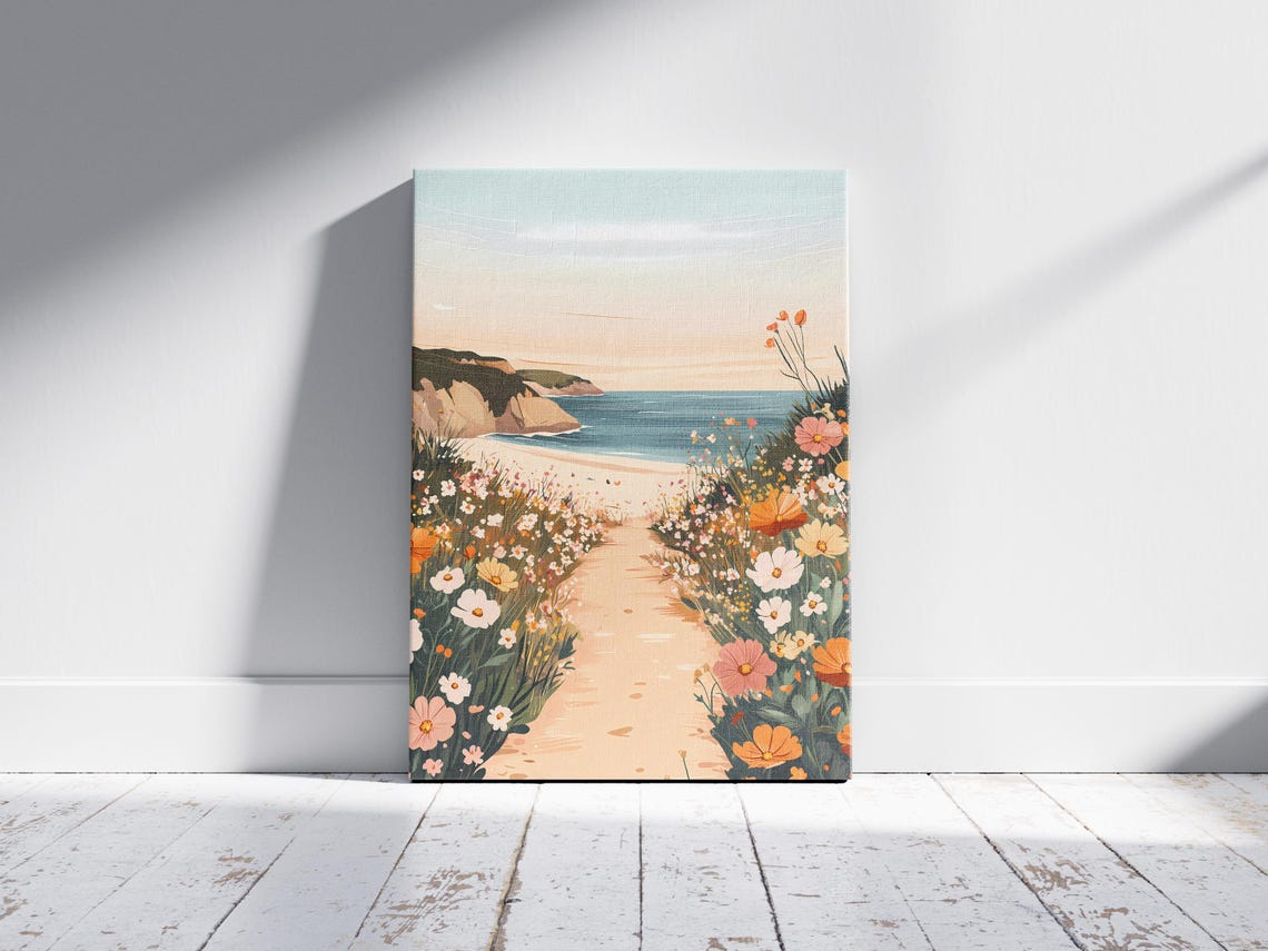Coastal Wildflower Path Sunset Beach Dunes Romantic Art Poster - Image 2