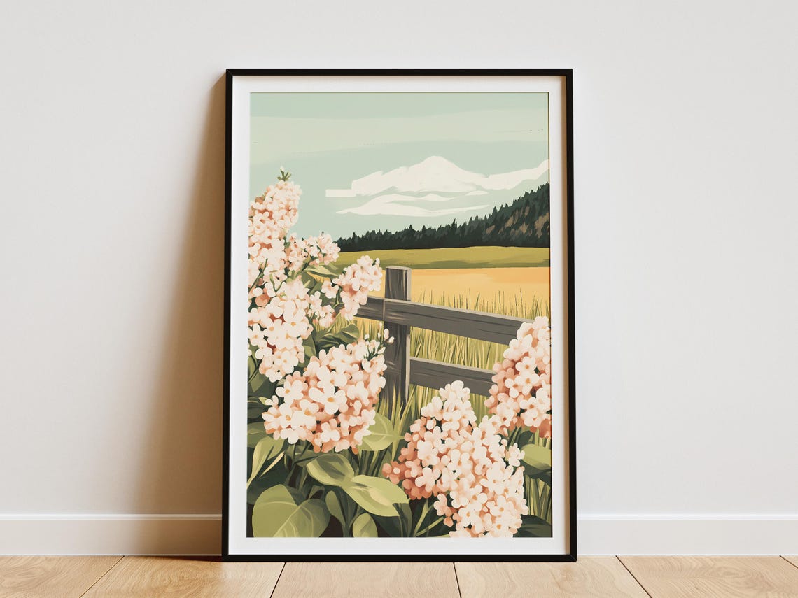 Pink Lilac Blossoms By Rustic Fence Farm Field Spring Poster