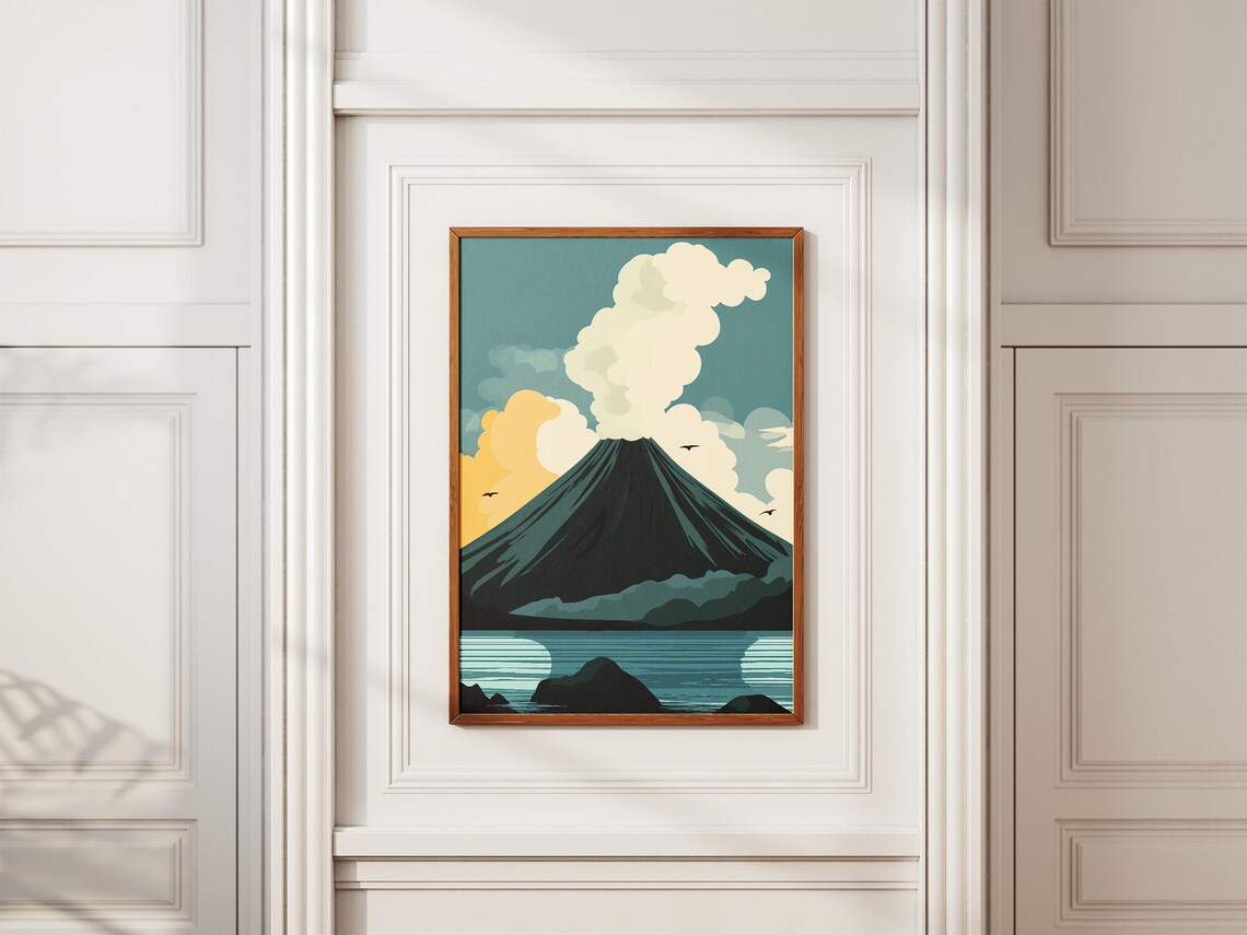 Krakatau Volcano Indonesia Flat Illustration Art Print Poster Vintage Travel Poster Indonesian Landscape Nature Wall Art Southeast Asia - Image 2