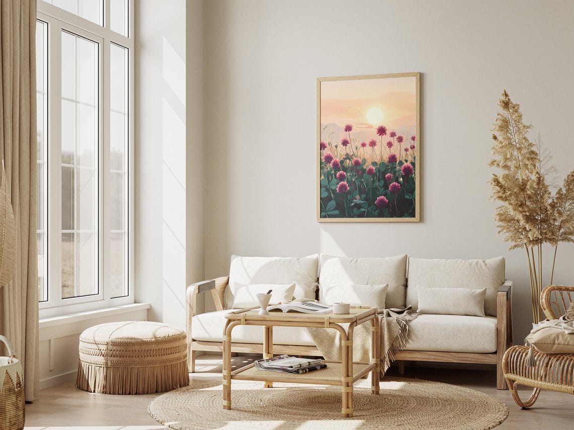 Red Clover Blossoms Soft Sunrise Meadow Warm Glowing Flower Poster - Image 4