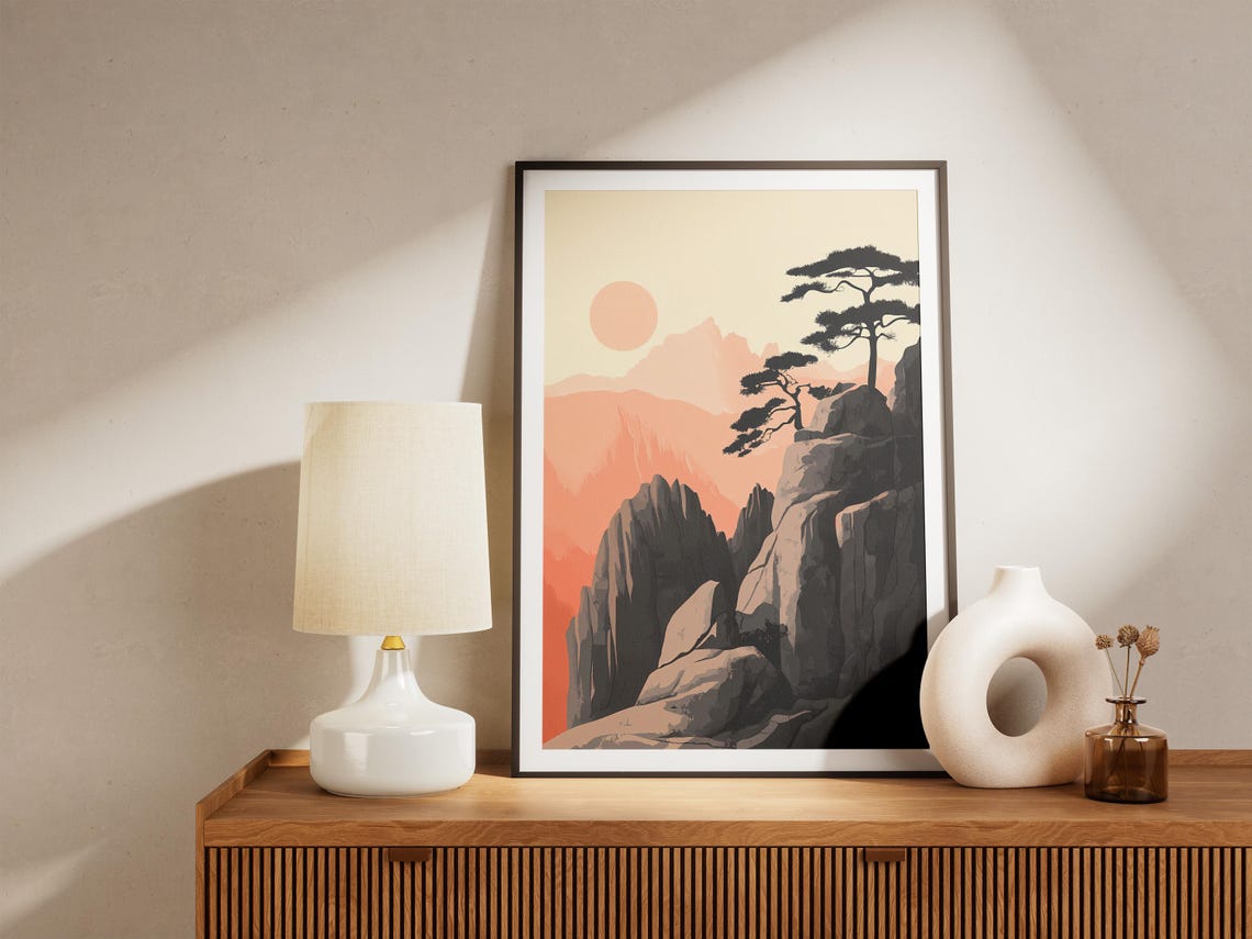 Sanqingshan National Park Pine Tree Cliff Peach Sunset Poster - Image 5