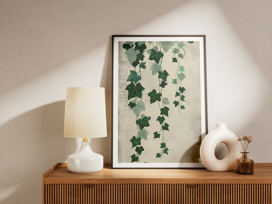 Lush Trailing Ivy Vines Cream Antique Vintage Botanical Wall Art - Image 2