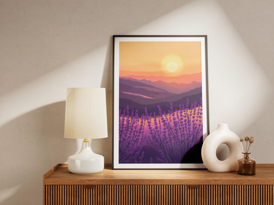 Lavender Field Sunset Purple Blooms Mountain Layers Scenic Poster - Image 5